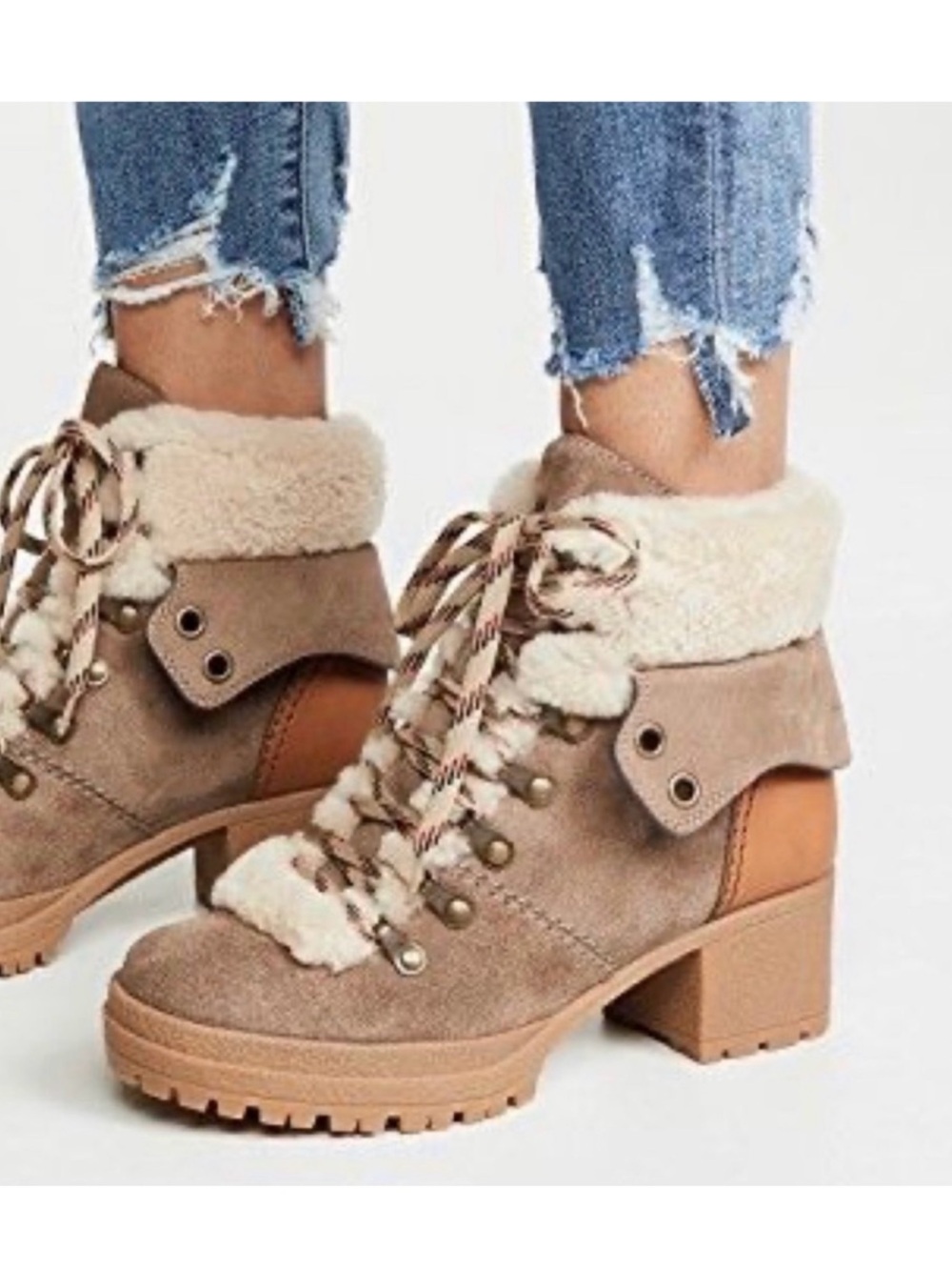 See By Chloe Eileen Suede Hiking Boot - Beige Tan Fur Lined